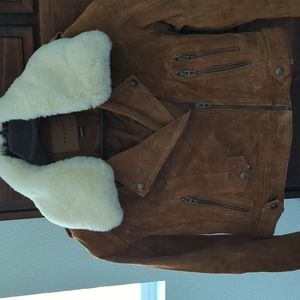 Leather moto jacket with fur collar by BlankNYC